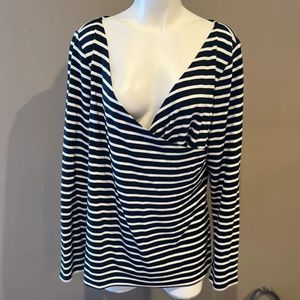 Ann Taylor Blue and White Faux Wrap Knit Blouse XXL
